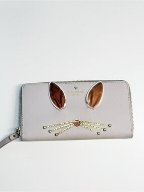 kate spade Light Gray Wallet with Metallic Bunny Accents